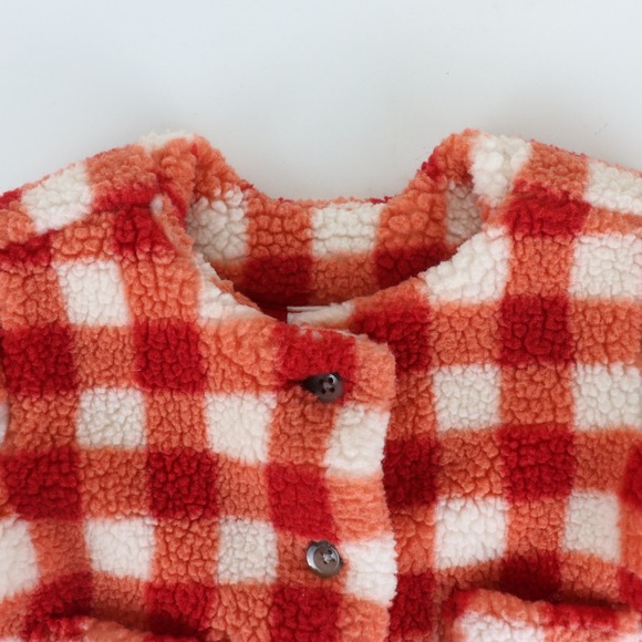 Hanna Andersson Baby Printed Faux Shearling Jacket 6-12 Months Red Gingham Plaid - Picture 3 of 8
